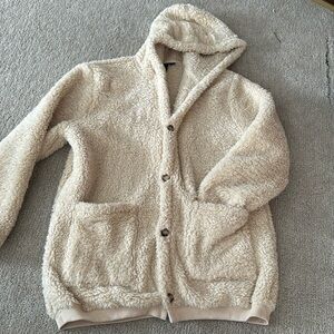 Volcom Teddy bear fuzzy hooded button up jacket